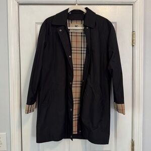 Burberry Brittany Black Waterproof Rain Coat Nova Check Wool Lining US Women's 4